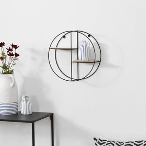 Półka ścienna Lily 35x12x35 cm, design okrągły, z 2 półkami, czarna en.casa