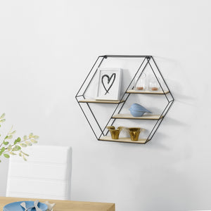 Półka ścienna Flint 62x12x53 cm Plaster miodu z 4 półkami Czarny en.casa