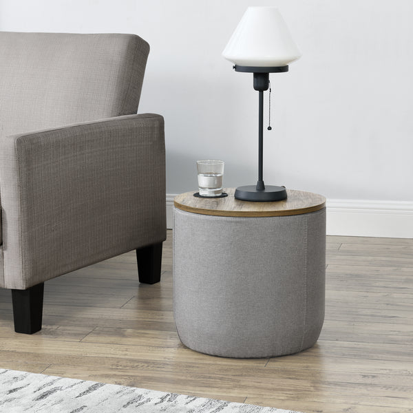 Stolik boczny Napier z miejscem do przechowywania okrągły szary/drewno kolory en.casa