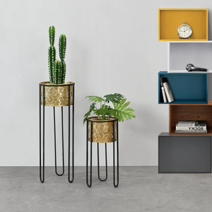 Stojak na doniczkę Modave 2-częściowy czarno-złoty en.casa