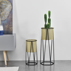 Stojak na doniczkę Musson 2-częściowy czarno-złoty en.casa