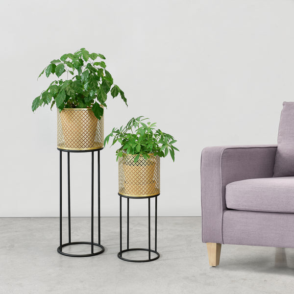 Stojak na doniczkę Messancy 2-częściowy czarno-złoty en.casa