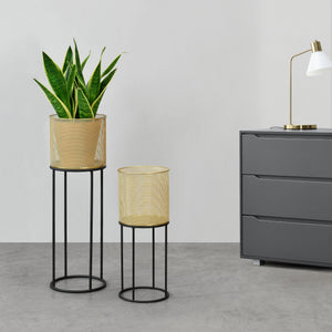 Stojak na doniczkę Manhay 2-częściowy czarno-złoty en.casa