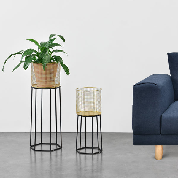 Stojak na doniczkę Merelbeke 2-częściowy czarno-złoty en.casa