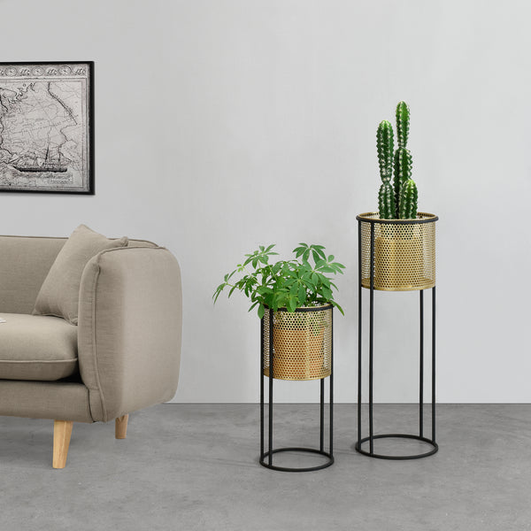 Stojak na doniczkę Malmedy 2-częściowy Czarny-złoty en.casa