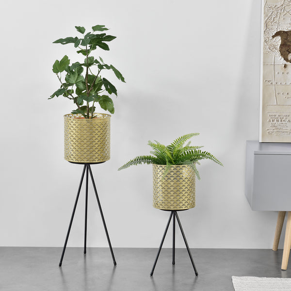 Stojak na doniczkę Mechelen 2-częściowy Czarny-złoty en.casa