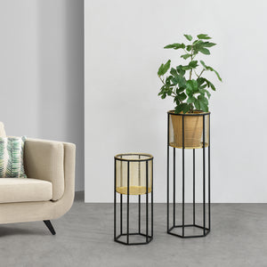 Stojak na doniczkę Malgedem 2-częściowy czarno-złoty en.casa