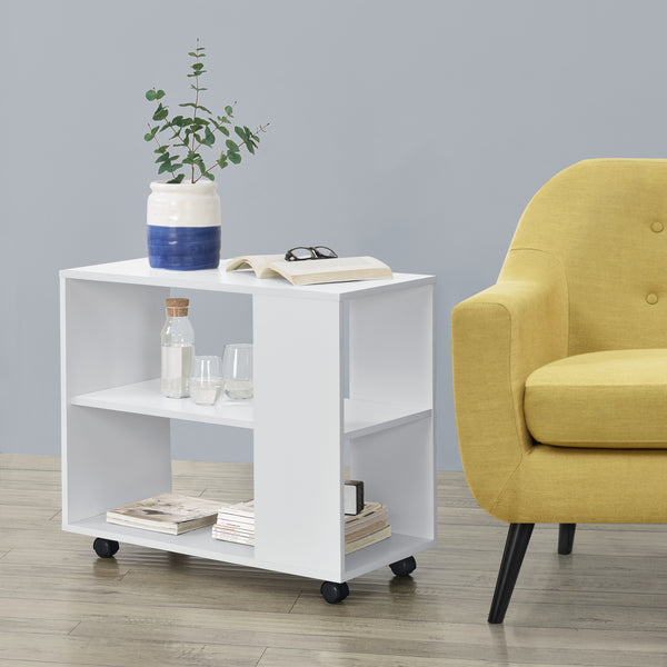 Stolik kawowy Älvdalen 60x70x35 cm dodatkowa półka i blokowane kółka Biały en.casa