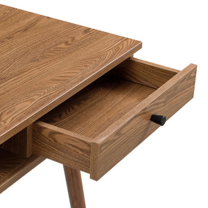 Biurko Habo z półką i szufladą 115x48x74cm Ciemny odcień drewna en.casa