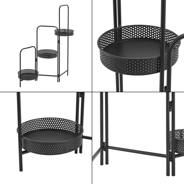 Stojak na rośliny Vrasene z 3 metalowymi doniczkami czarny [en.casa]