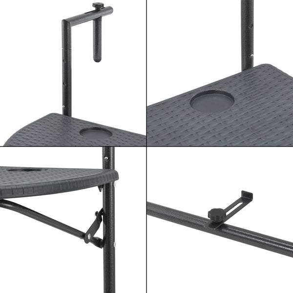 Stolik balkonowy wiszący Cicala 84x60x64 cm półokrągły stalowy ciemnoszary [en.casa]