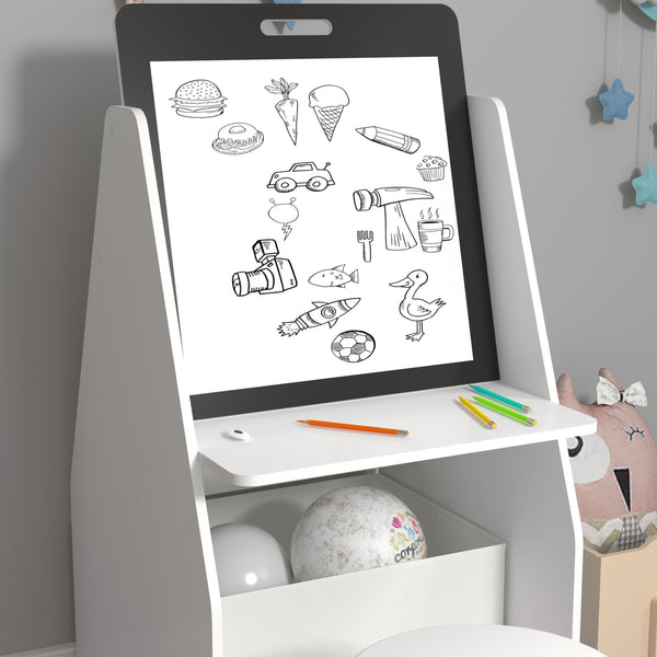 Stolik dziecięcy z tablicą do kolorowania Ferrol 88x51x49 cm Biały [en.casa]