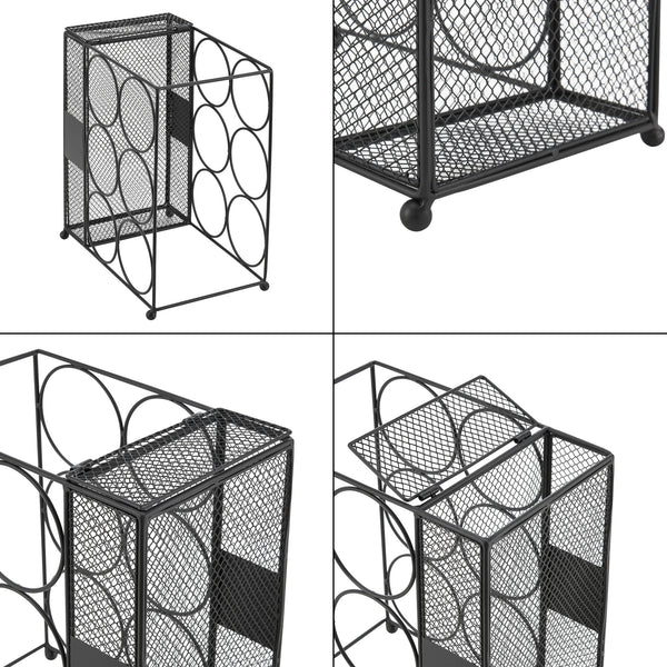 Stojak na wino Drangedal na 6 butelek z pojemnikiem siatkowym [en.casa]