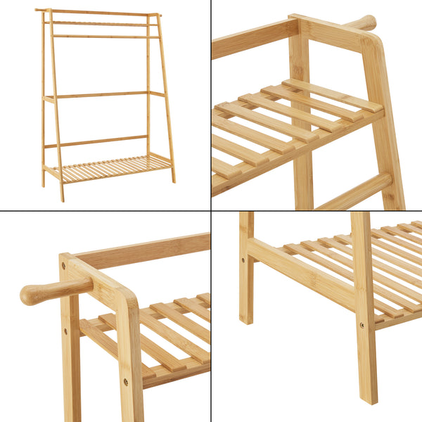 Wieszak na płaszcze Föglö 139 x 100 x 40 cm naturalny bambus [en.casa]