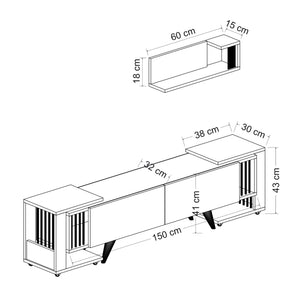 Stolik RTV z półką i 2 stolikami bocznymi Glostrup w optyce dębu / biały [en.casa]