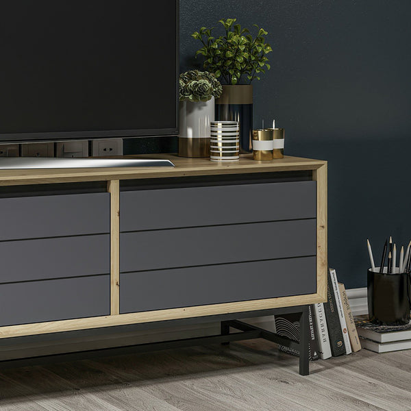 Stolik RTV Gørlev z 3 drzwiami szafki 45 x 150 x 35 cm Artisan Dąb / Antracyt [en.casa]