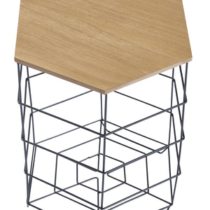 Zestaw stolików bocznych Hørsholm zestaw 2 metalowy kosz czarny / kolory drewna [en.casa]