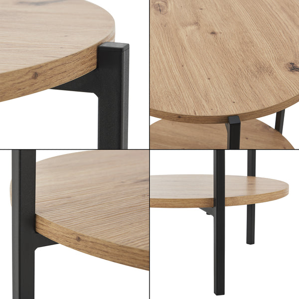 Stolik boczny Kuopio 50xØ40cm czarny/drewniany [en.casa]