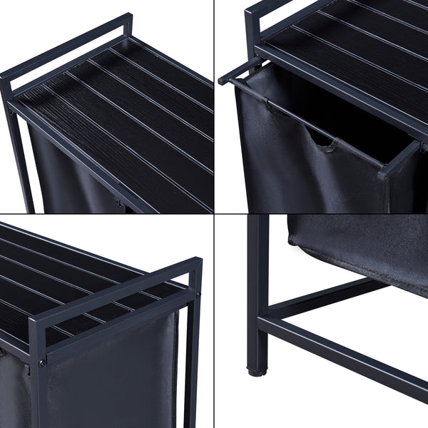 Kosz na pranie Saltvik z 3 koszami na pranie czarny [en.casa]