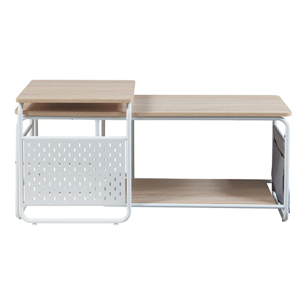 Stolik TV Dyrøy ze stolikiem bocznym biały/dąb [en.casa]