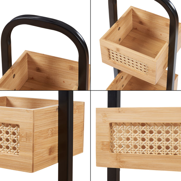 Półka łazienkowa Tervola 73x23x19 cm czarna/bambusowa [en.casa]