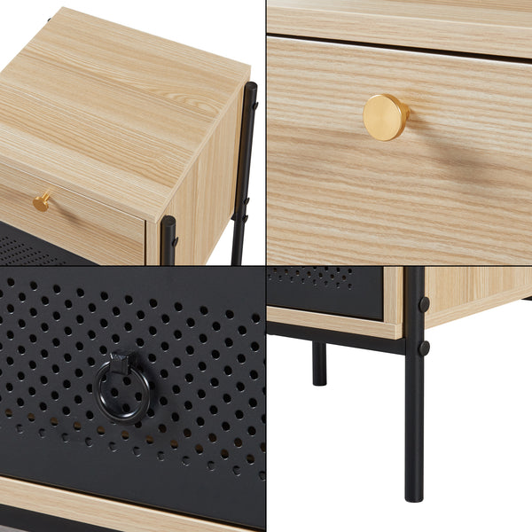 Szafka nocna Tysnes 39x35x47 cm dąb/czarny [en.casa]