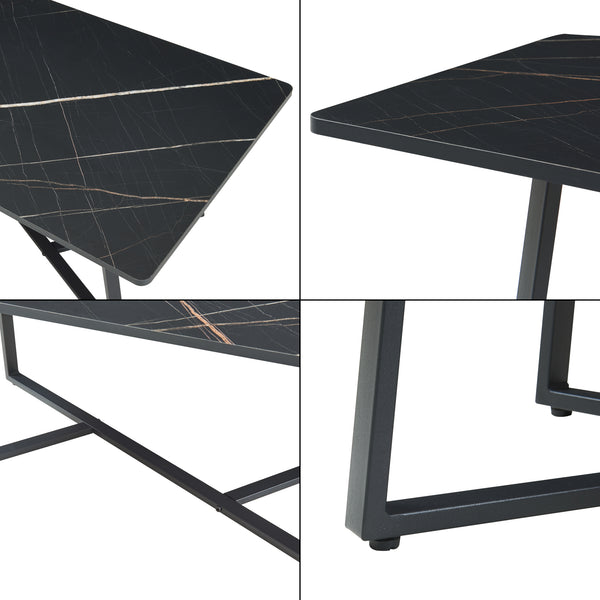 Stolik kawowy Riskiften 120x60x48 cm marmurowy wygląd, czarny [en.casa]