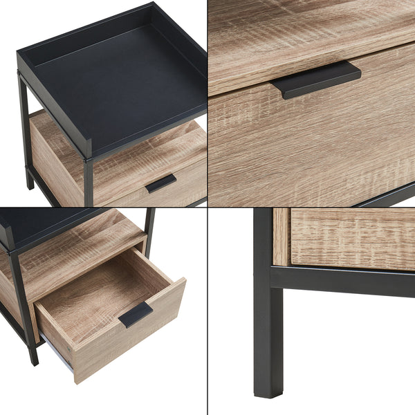 Szafka nocna Belana 51x40x35 cm czarny/dąb [en.casa]