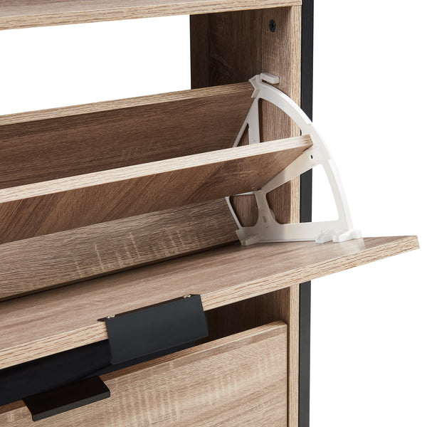 Wózek na buty Belana z 2 klapami 116x60x24 cm czarny/dąb [en.casa]