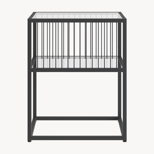 Stolik boczny Tronevn ze szklanym blatem 50x40x40 cm czarny [en.casa]