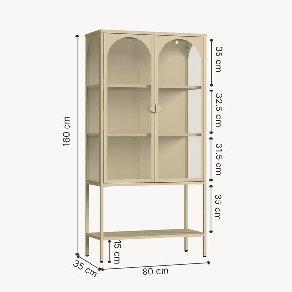 Szafa witrynowa Klippestad stal 160x80x35 cm kolor wielbłądzi [en.casa]