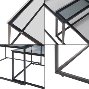 Zestaw 2 stolików kawowych Tromlaslo z przydymionego szkła, szary [en.casa]