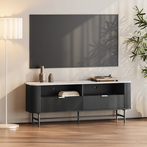 TV-Lowboard Olvehok 140x40x55 cm Czarny/efekt marmuru, biały [en.casa]