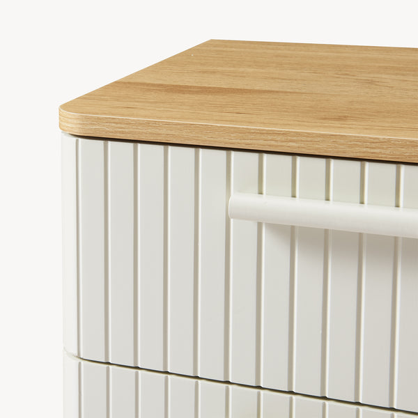 Stolik nocny Ferrersp z 2 szufladami 50x40x40 cm dąb optyka/piaskowy kolor [en.casa]