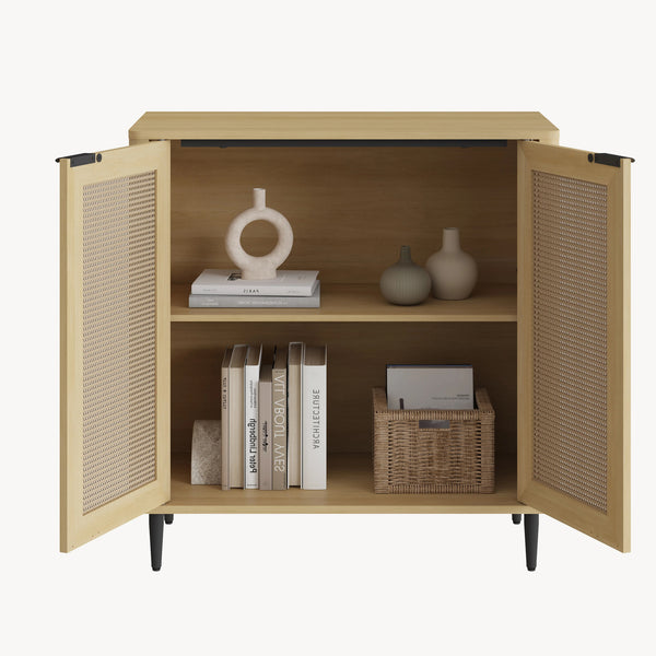 Sideboard Lukhomso 83x80x40 cm optyka dąb/optyka rattanu [en.casa]