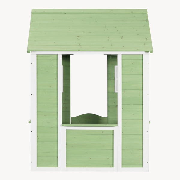 Domek dla dzieci Kuoldsvin z drewna jodłowego 144x102x90 cm Zielony/Biały [en.casa]