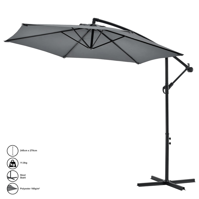 Szkic wymiarowy Budva parasol wspornikowy 270 cm stal poliestrowa szary casa.pro