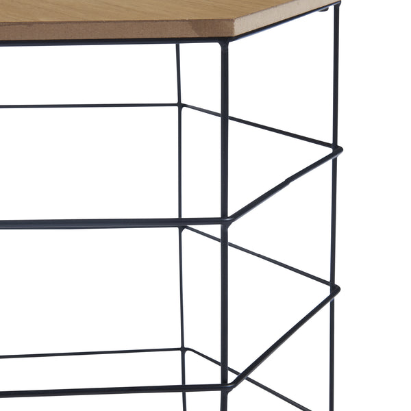 Zestaw stolików bocznych Hørsholm zestaw 2 metalowy kosz czarny / kolory drewna [en.casa]