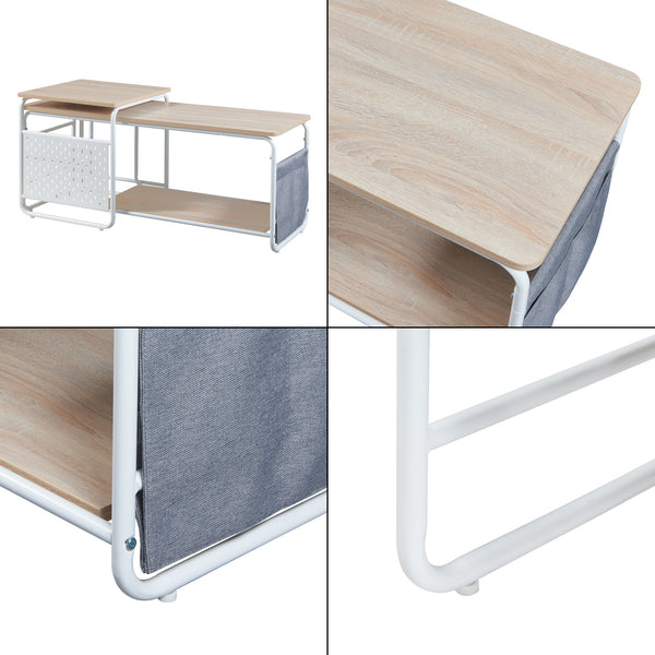 Stolik TV Dyrøy ze stolikiem bocznym biały/dąb [en.casa]