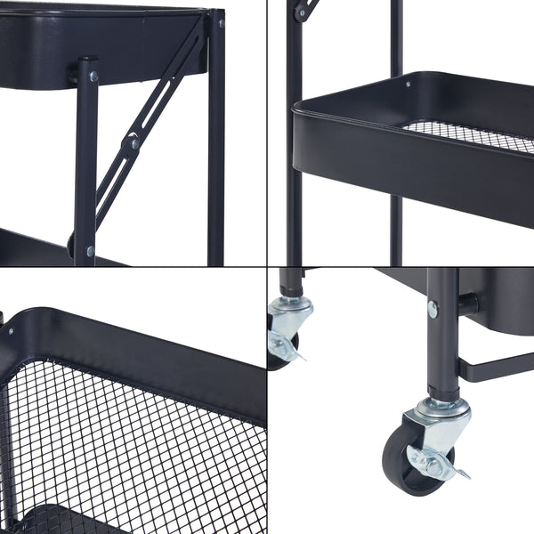 Wózek Vörå z 3 poziomami 88x45x30cm czarny [en.casa]