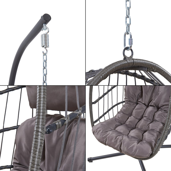 Fotel wiszący Edeng ze stelażem 196x110x95 cm Szary [en.casa]