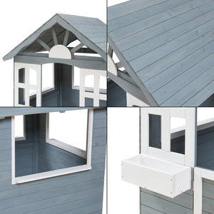 Domek dla dzieci Vesa 138x120x102 cm drewno jodłowe szary [casa.pro]