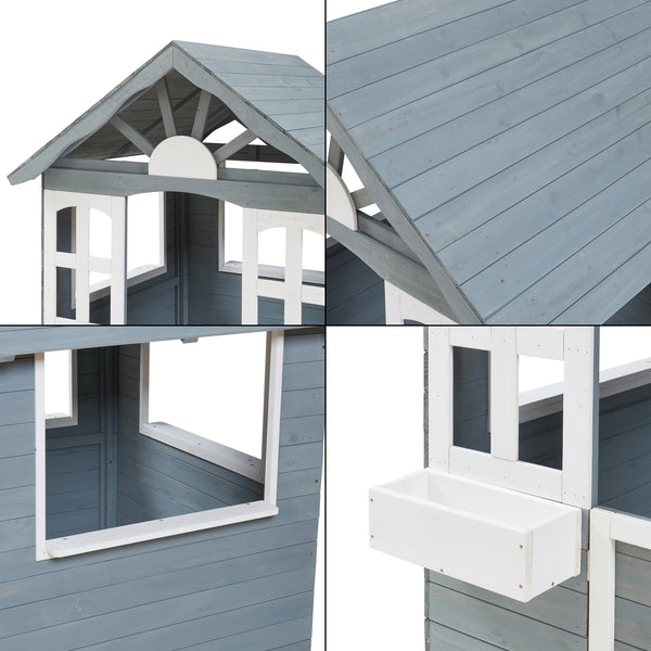 Domek dla dzieci Vesa 138x120x102 cm drewno jodłowe szary [casa.pro]