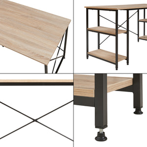 Biurko Klirurud z 2 półkami, w kształcie litery L, 150x150x75 cm, optyka dębu [en.casa]