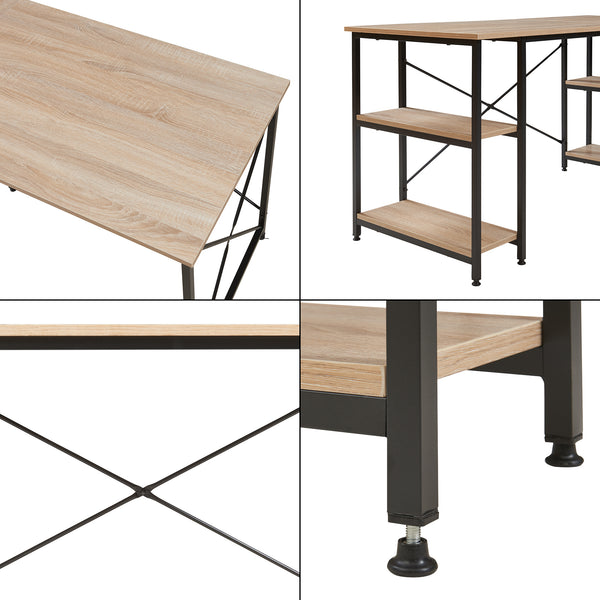 Biurko Klirurud z 2 półkami, w kształcie litery L, 150x150x75 cm, optyka dębu [en.casa]