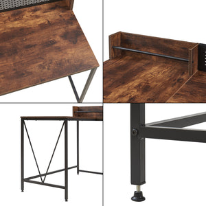 Biurko Frelvepirg z panelem tylnym w kształcie litery L 165x110x75 cm orzechowy wygląd [en.casa]