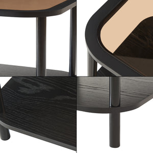 Stolik boczny Latama ze szklanym blatem 51x51x45 cm czarny/brązowy [en.casa]