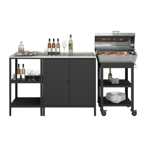 Zestaw zewnętrzny Bolognano z półką stojącą i wózkiem do serwowania czarny, matowy [casa.pro]