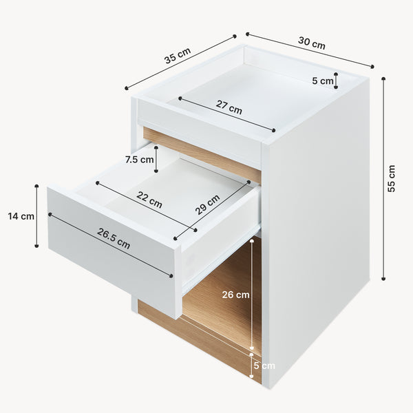 Stolik nocny Lure 55x30x35 cm biały/dąb [en.casa]