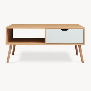 Stolik kawowy Bordkak z szufladą 100x48x45 cm dąb optyka/biały [en.casa]